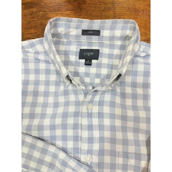 J. Crew Mens Size Medium Slim White Blue Long Sleeve Button Up Shirt Cotton M - Picture 5 of 6